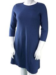 J Jill Womens Size MT Med Ponte Dress Tall Fit and Flare Stretch Navy 3/4 Sleeve