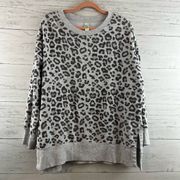 Green Tea Gray Leopard Print Crew Neck Sweatshirt Size XXL