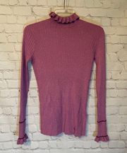 pink metallic turtleneck sweater, S