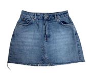 Topshop Moto medium wash raw hem denim mini skirt size 6
