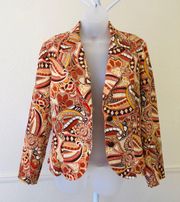 Colorful Vintage Orange Brown Multicolor Blazer Jacket (Size 10)