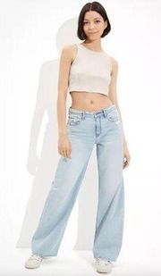 American Eagle  Low Rise Skater Jean, Ice Blue Wide Leg Light Wash