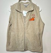 Tri Mountain Vest Women’s Small Beige Fleece Pumpkin Embroidered NWT