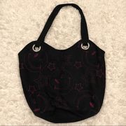 Joe Boxer Embroidered Smiley Face Tote Bag Black Pink