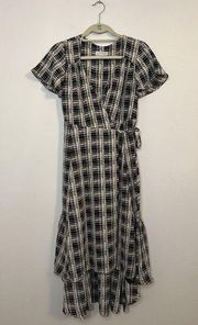 Urban Outfitters  Grid Print Plaid True Wrap Dress Midi Maxi Cottage Core…