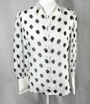 L’AGENCE Silk Chiffon Abstract Print Contrast Collar Long Sleeve Top Size XS