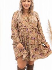 Boutique Sweet Lemon taupe mocha long sleeve ruffle tiered floral dress size 1X