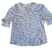 Halston Whimsical Floral Button Front Silky Cottagecore Blouse