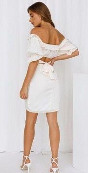 Saints And Secrets Cream Off The Shoulder Wrap Mini Dress / M