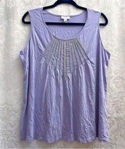 Charter Club Women’s Lilac Tank Top With Gold Thread Embroidery Plus Size 1X GUC