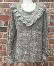 Kensie olive green bib neckline pullover chunky cable knit sweater / XL / EUC