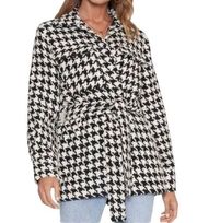 DEE ELLY Women Sz S Houndstooth Oversized Belted Woven Button Up Jacket - Coat