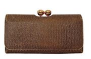 Metallic Weave Bronze Leather Kisslock Wallet TB Matinee Clutch Purse