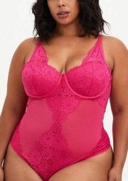 NWT Torrid Lace Piece Bodysuit Beet Root Pink Mesh Underwire Lingerie Size 5X