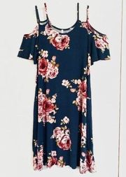 Lime n Chili Teal Floral Cold Shoulder Dress