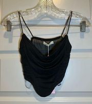 NWT Hello Molly Alice Elle Black Mesh Draped Crop Top Size S