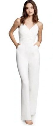 Dress the Population Braxton V-Neck Sleeveless White Wide Leg Jumpsuit XS NEW