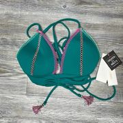 Salt + Cove Women's Emerald Green Embroidered Push-up Bikini Swim Top sz Jr’s S