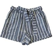 HYFVE Blue Striped Shorts S Paper Bag High Rise Casual Lined