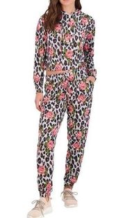 Catherine Malandrino Hoodie and Jogger Lounge Pants SET in Rose Cheetah