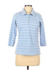 🌸 Columbia 3/4 Long Sleeve Blue Striped Polo Size Medium