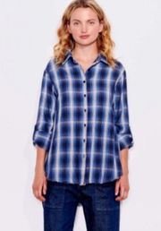 NWT Sundry 2/Medium Navy Plaid Hi Lo Over Sized Button Down Shirt