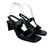Paul Green Sandal 6.5 Black Leather Ankle Strappy Square Toe Wide Block Heel‎