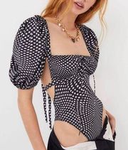 For Love & Lemons  Dany Black and White Polka Dot Bodysuit Size Large NWT