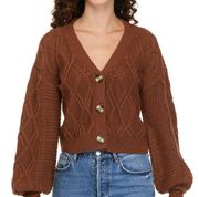 Planet Gold Sweater Cappuccino Brown Cable Knit Cropped Cardigan Women Small New