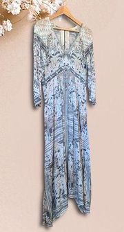 Odd Molly Boho Print Sharkbite Hem Midi Dress Cream, Gray Size 1