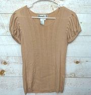 JOSEPH A. Women’s Tan Scoop Neck Ribbed Bubble Short Sleeve Knit Top Size S