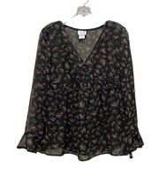 Oh Baby Motherhood Floral Sheer Long Sleeve Blouse Black Size Small