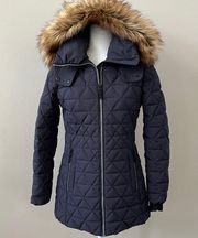 Marc New York by Andrew Marc Chevron Quilted Down Jacket w/ Removable Hood SMALL