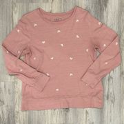 LOFT Women’s Heart Embroidered Sweatshirt Crew Neck Light Pink White Top Size M