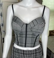 Black White Tartan Plaid Bustier Tank Top Size Large