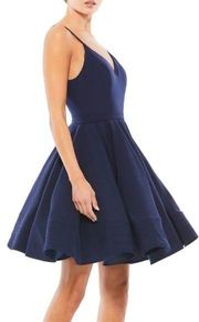 Ieena Mac Duggal Low Back Fit & Flare Cocktail Dress Navy Blue Size 2