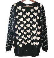 Nieman Marcus 100% Cashmere Black & White Heart Pattern Crewneck Sweater