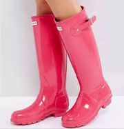 Hunter  original tall gloss red pink classic rain boot