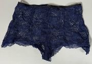 Navy Blue Floral Lace High-Waisted Lingerie Shorts Bottoms Size M 🪬