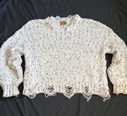 White Confetti Distressed Chenille Sweater  Size Small