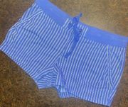 a.n.a. Blue Ridley Stripe Cotton Waist Knit Shorts w Pockets & Drawstring - sz 8