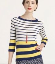 Kate Spade Silk Blend Boatneck Nautical Striped Sweater, Navy/Yellow, Size Small