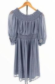 ASOS Maternity Off Shoulder Blue Stripe Mini Dress with Sheer Blouson Sleeve