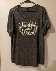 Ava James Charcoal Gray Thankful And Blessed Short Sleeve Scoop Neck Shirt Size