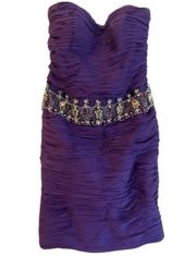 Terani Couture Silk Beaded Jeweled Strapless Mini Dress