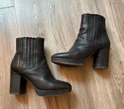 Eileen Fisher Black Leather Block Heel Boots Size 8