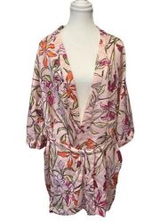 Ibody pink tropical bouquet floral kimono robe size s/m