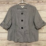 Blazer Top Cropped Peplum Pinstripe Short Sleeve Blouse Large