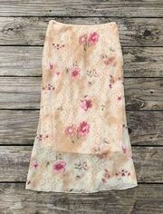 Vintage Y2K Misope Floral Tan Sheer Midi Skirt