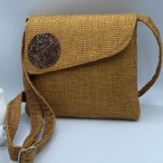 Woven beaded decor crossbody shoulder bag.